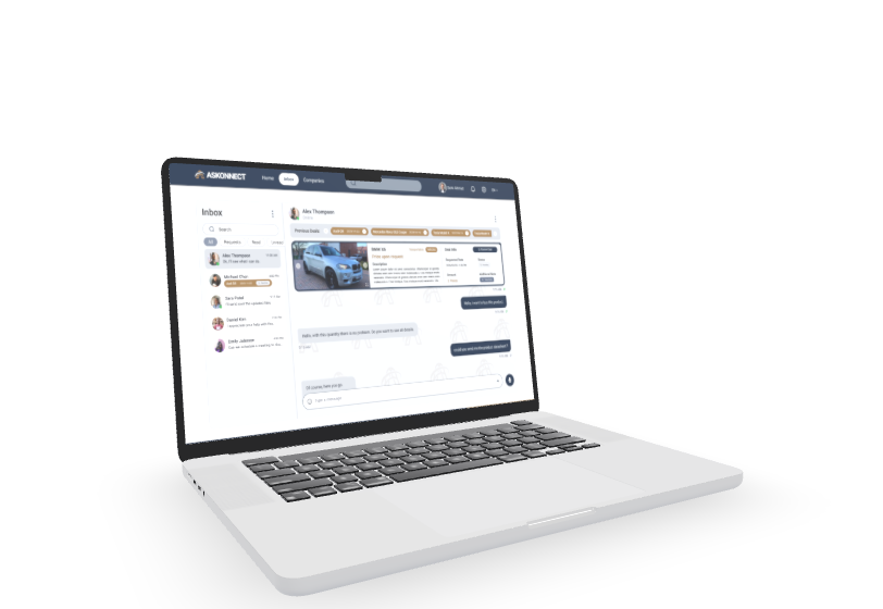 Askonnect tender management platform shown on a laptop
