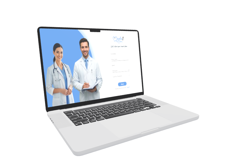 Denta Plans treatment dashboard shown on a laptop